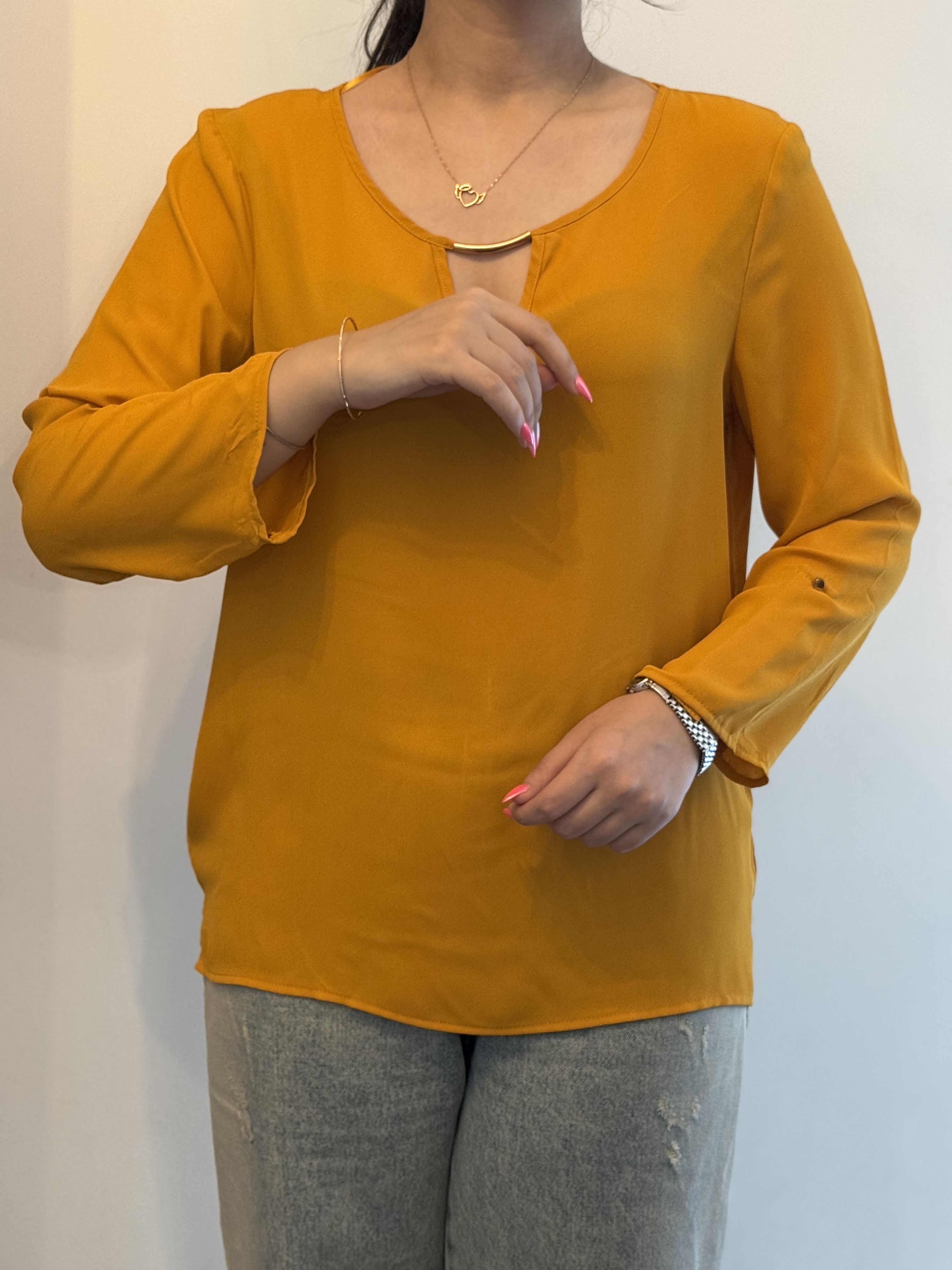 شومیز کرپ خردلی