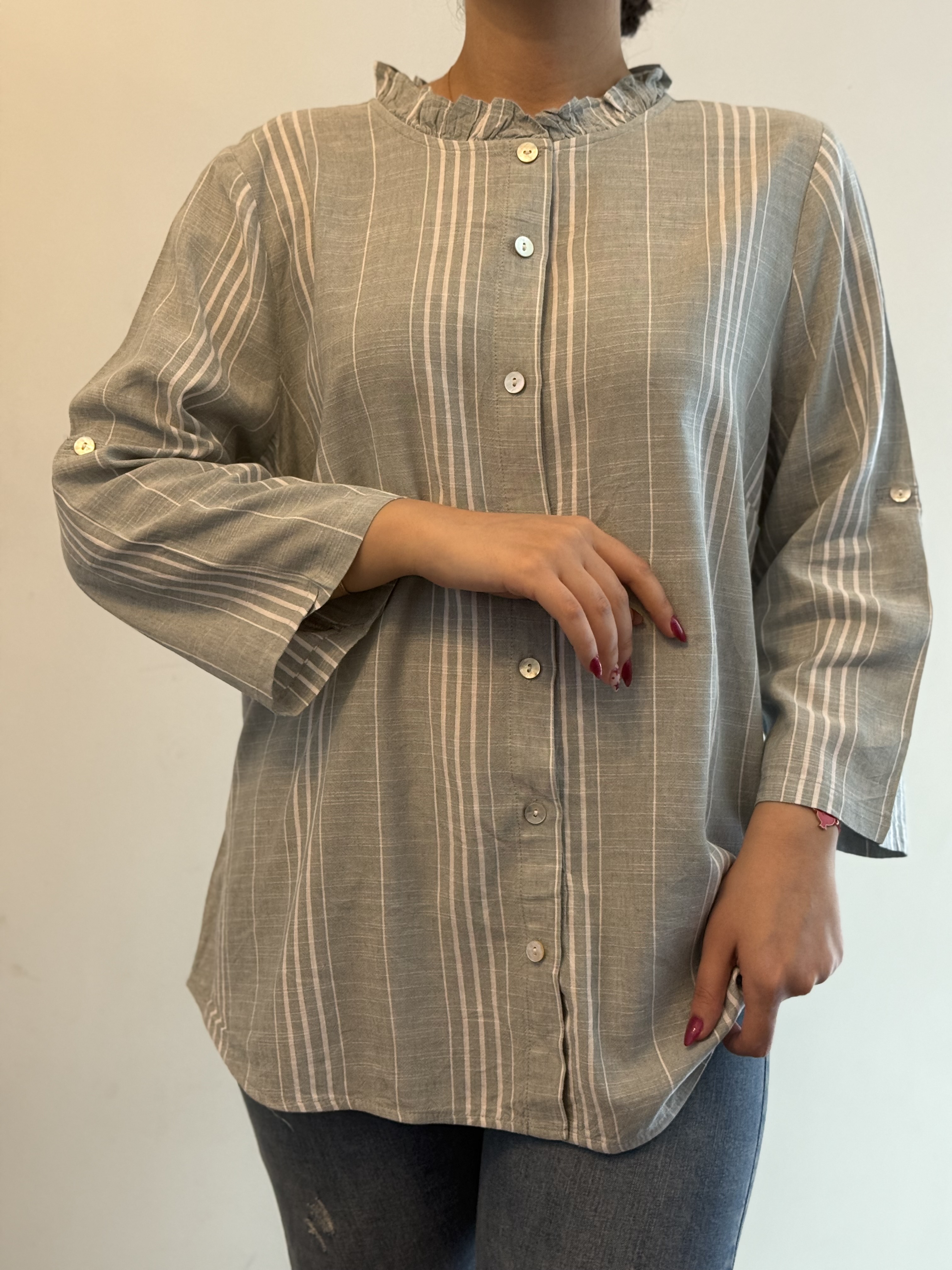 شومیز لینن یقه چیندار